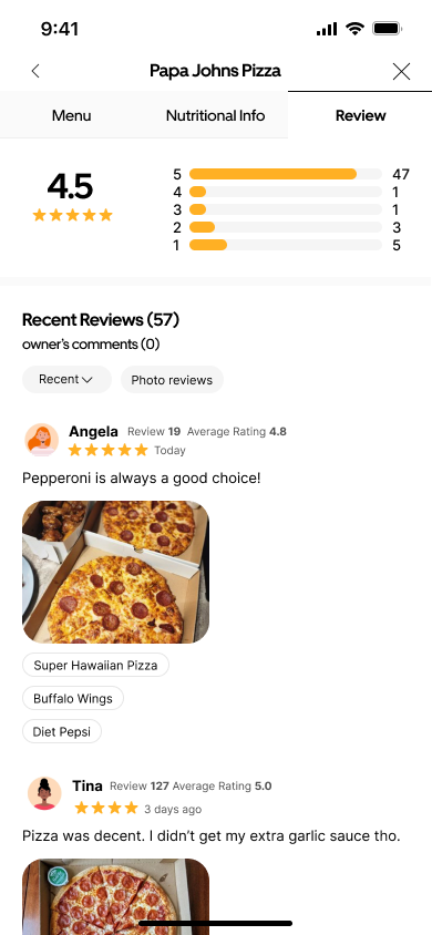 Restaurant review tab